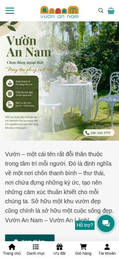 Ảnh chụp trang chủ vuonannam.com trên điện thoại