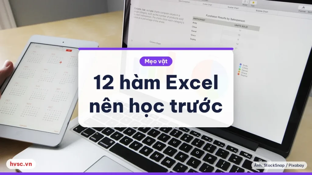 Máy tính bảng và laptop hiển thị biểu đồ, minh hoạ học Excel cho người đi làm
