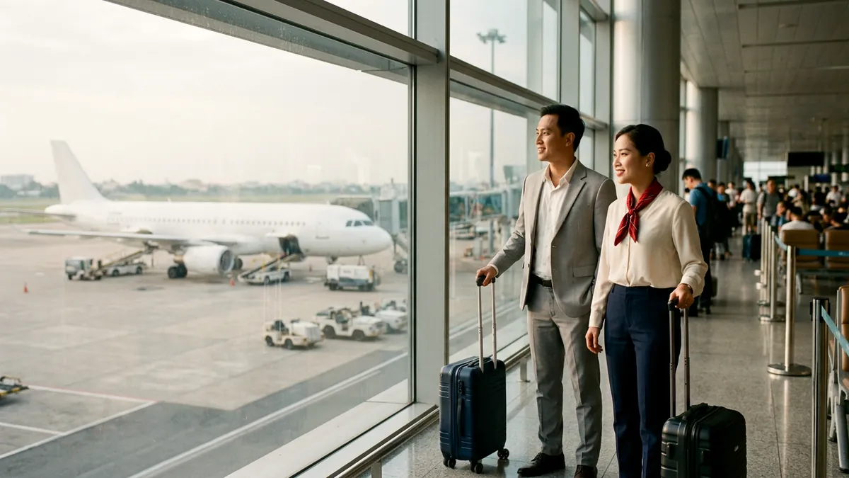 Nhân viên doanh nghiệp chuẩn bị lên chuyến bay công tác