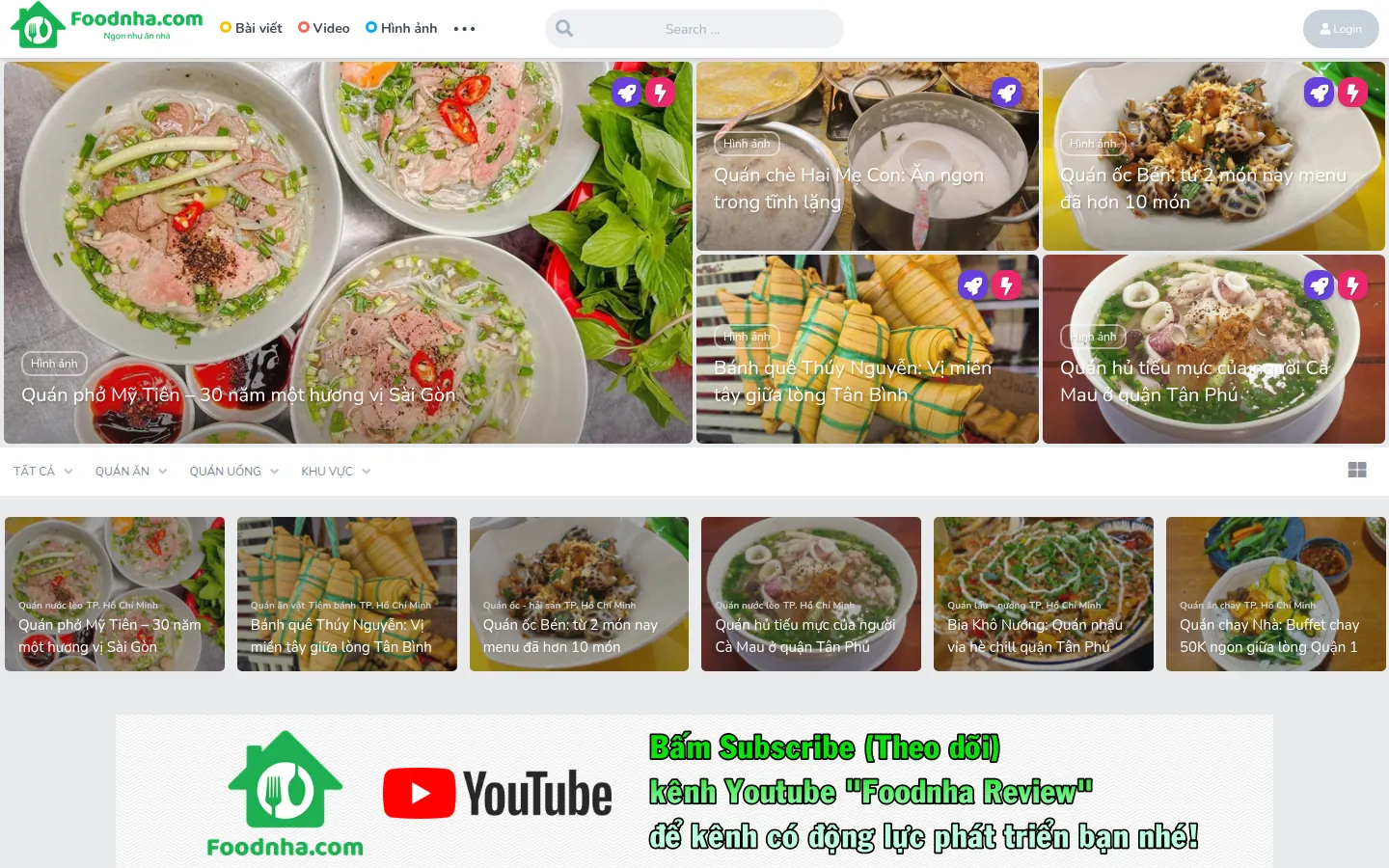 Ảnh chụp trang chủ foodnha.com trên máy tính