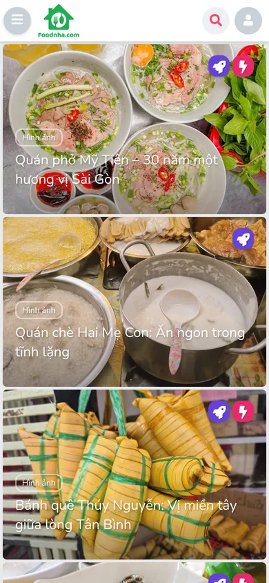 Ảnh chụp trang chủ foodnha.com trên điện thoại