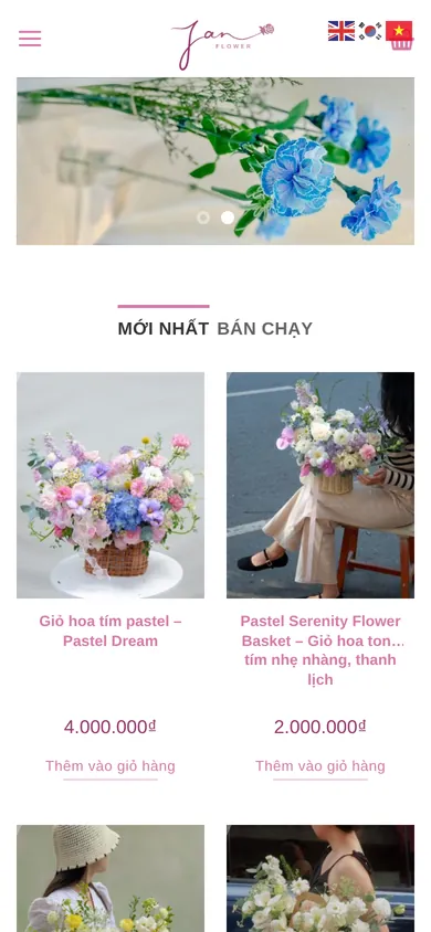 Ảnh chụp trang chủ janflower.vn trên điện thoại