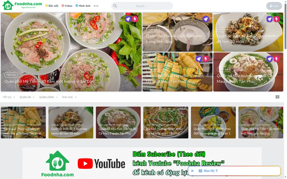 Screenshot of the foodnha.com home page