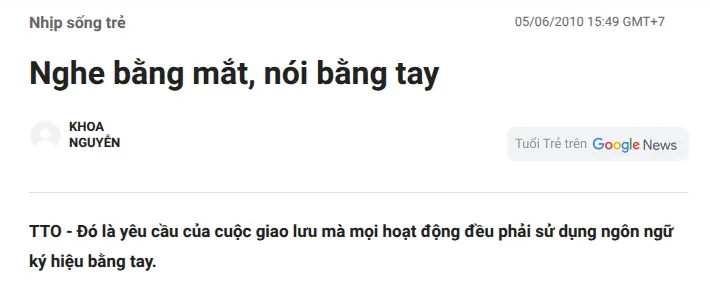 Ảnh chụp một phần bài «Nghe bằng mắt, nói bằng tay» trên Tuổi Trẻ