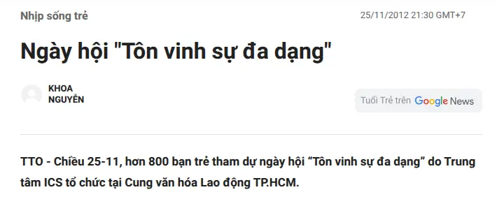 Ảnh chụp một phần bài «Ngày hội “Tôn vinh sự đa dạng”» trên Tuổi Trẻ